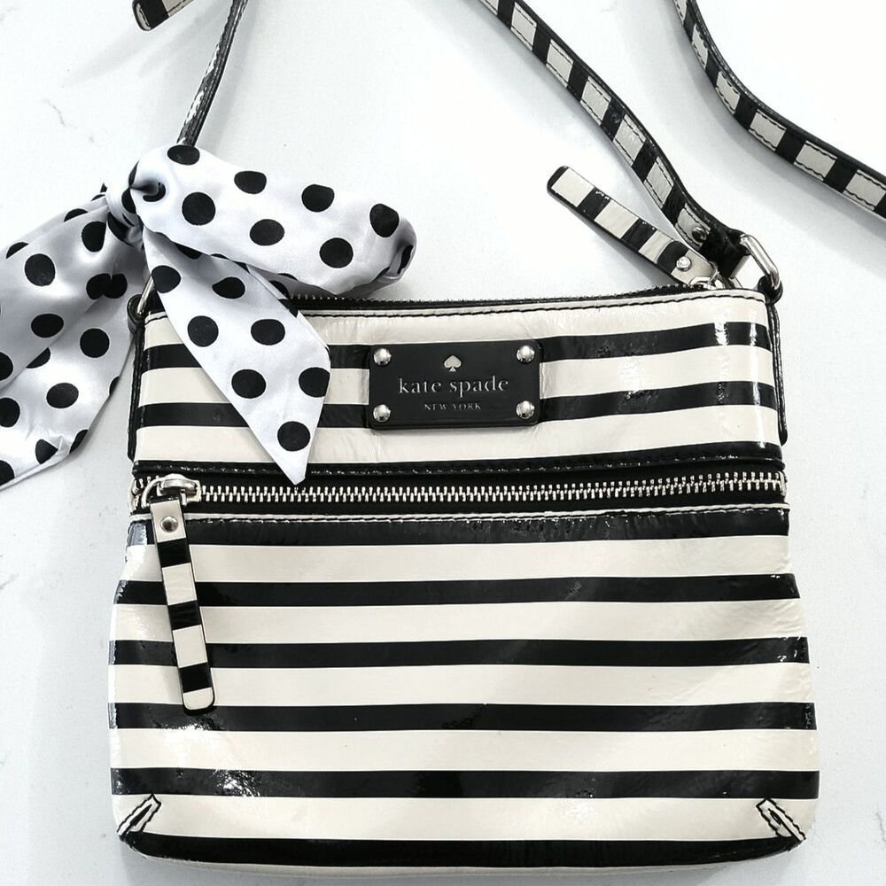 Kate Spade crossbody Black & White striped Adjustable strap. Chic Retro - Picture 2 of 9